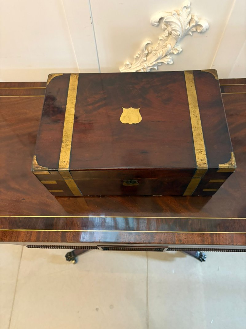 Antique Victorian Mahogany Brass Bound Writing Box - Image 4